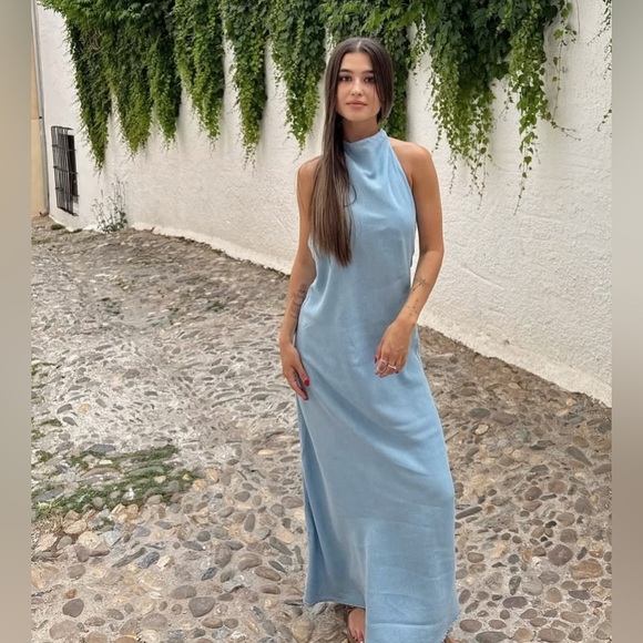 🔥🔥Zara halter Blue Sleeveless Dress